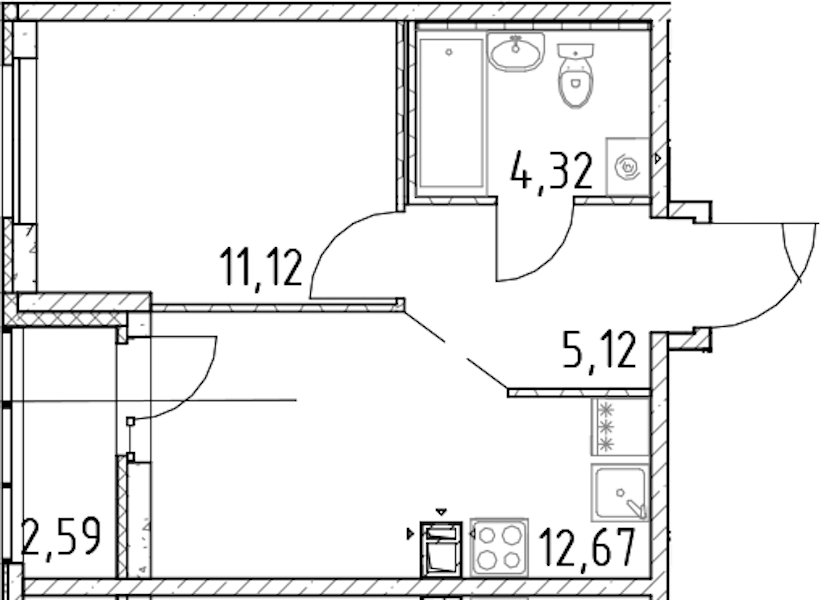 1-комнатная квартира 33.23 м², 16/17 эт., ЖК «Город Первых»